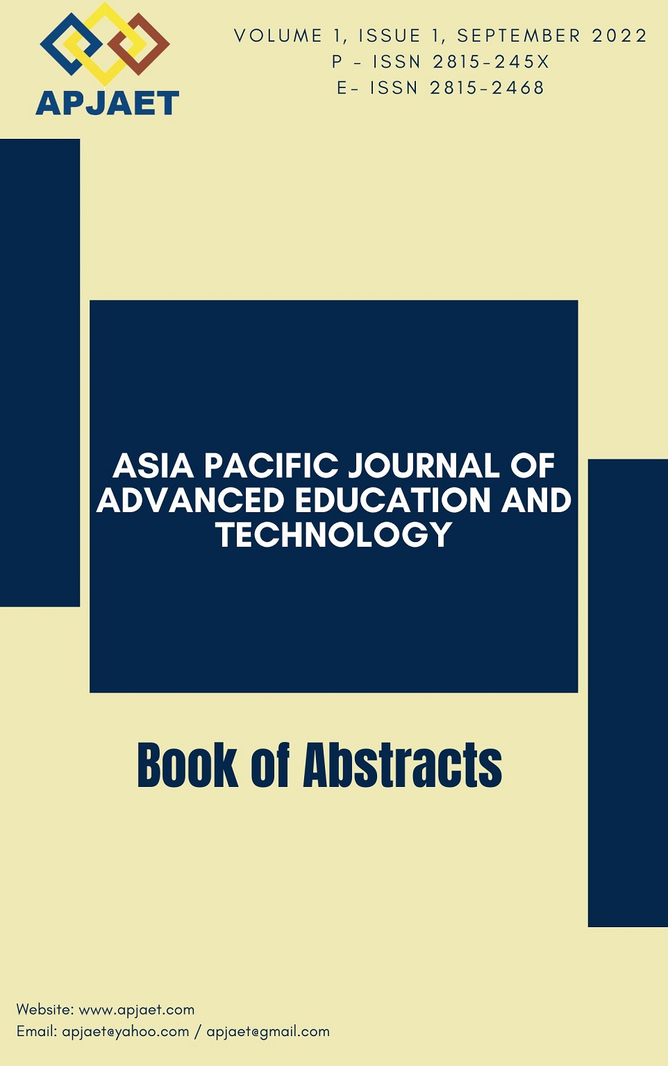 BOOKS OF ABSTRACTS ASIA PACIFIC JOURNAL OF ADVANCED EDUCATION AND